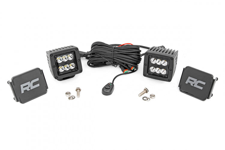 Rough Country 2-Inch Square Cree LED Lights - Pair | Black Series | Spot