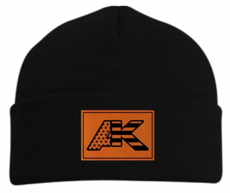 Leather Patch Beanie - Black